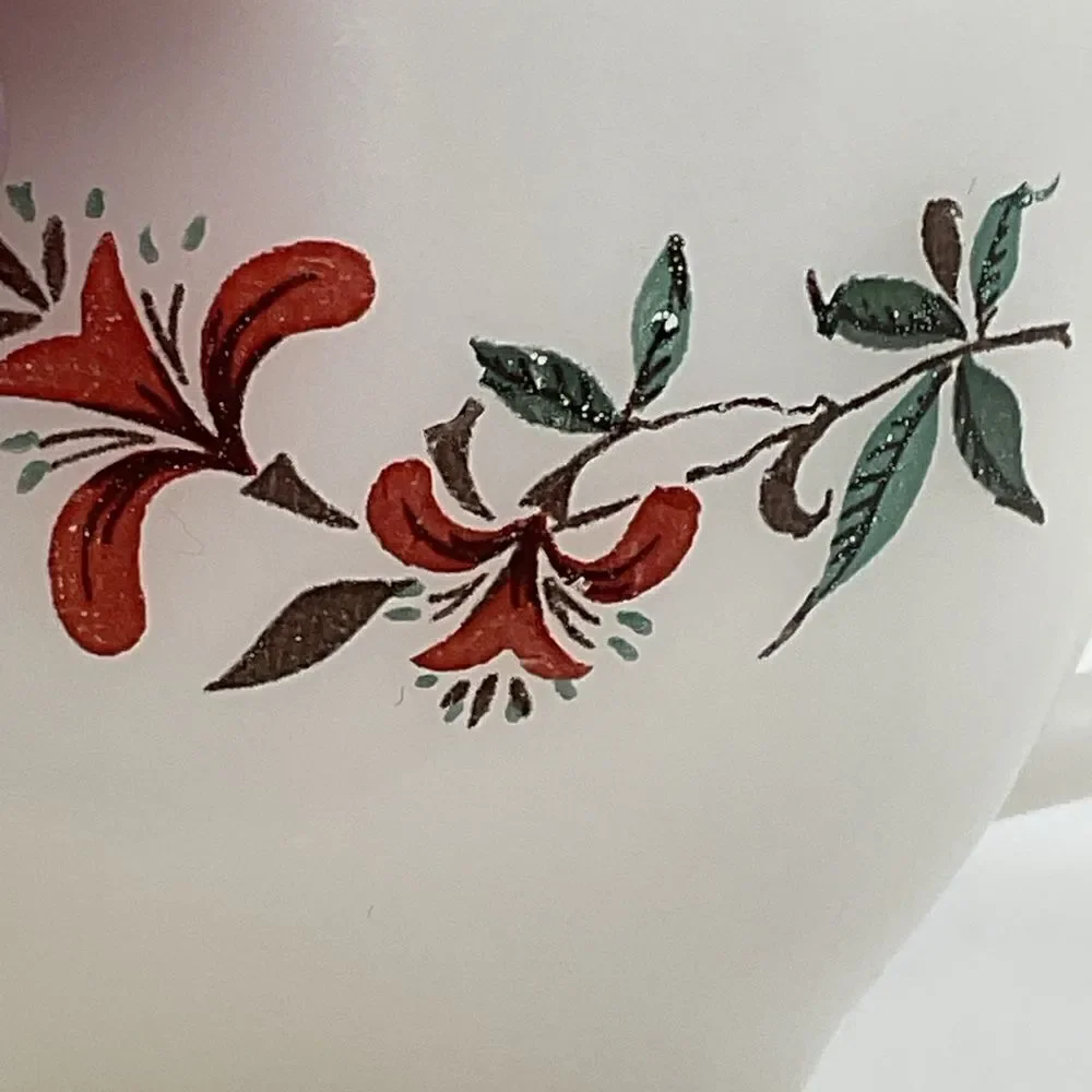 Vintage Fire King Milk Glass Honeysuckle Creamer and 2 Cups